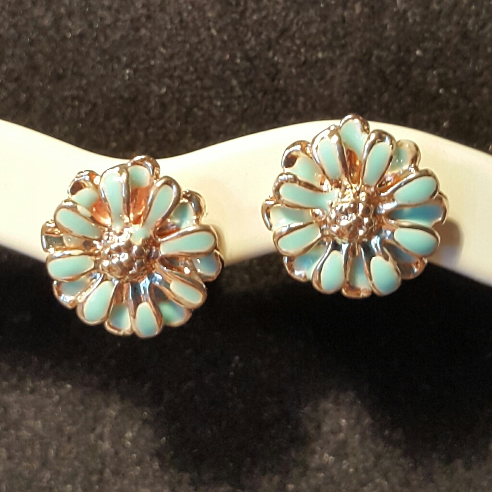 Teal Blue Flower Tropical Floral Garden Earrings Hawaii Beach Sea Foam